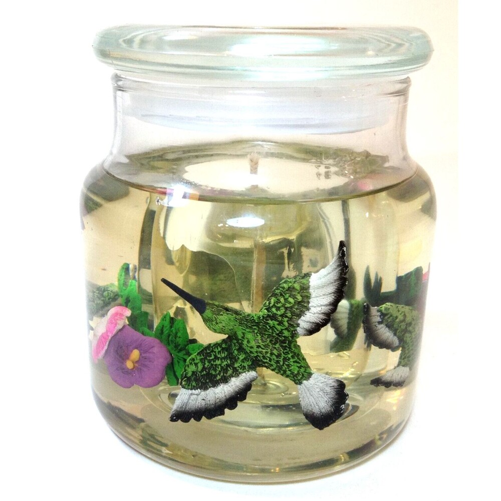 Vintage Covered Candle Jar Gel Candle Designed with Birds and Flowers Nice